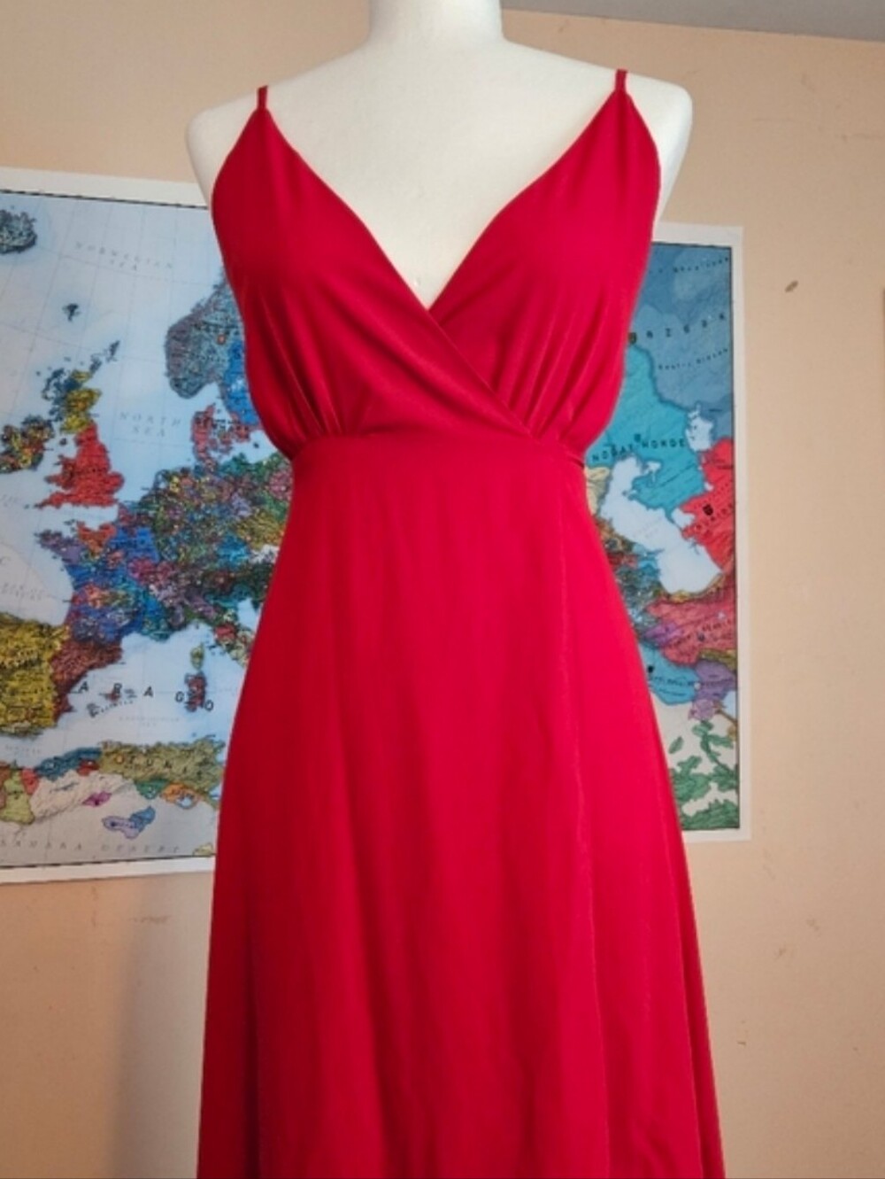 Red Spaghetti Strap Wrap Maxi Dress
